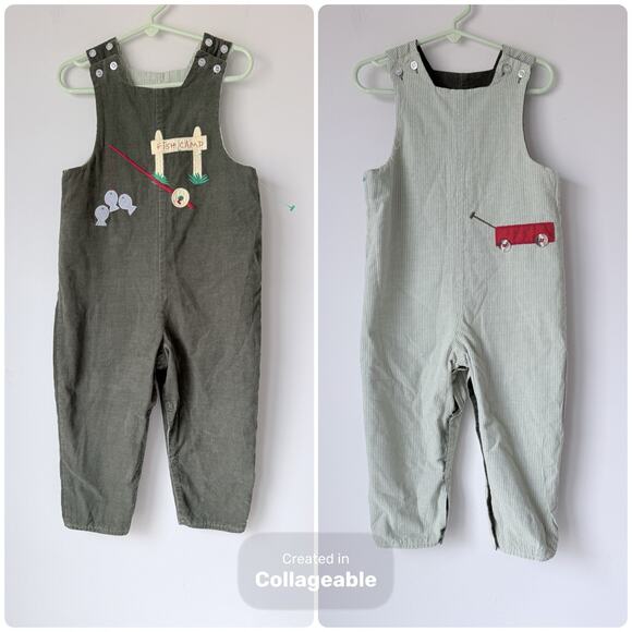 The Bailey Boys Other - The Bailey Boys Reversible Overalls 3T 4T Fish Camp USA Green Courduroy